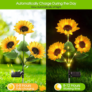 Led Solar Sunflower Three Head Lawn Garden Decorative Landscape Outdoor Lamp