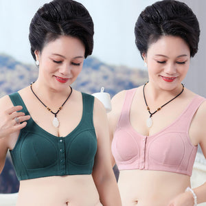 Plus Size Wireless Cotton Front Button Bra