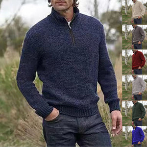 Mens Soft Wool Knit Half Zip Funnel Neck Jumper Sweater Top