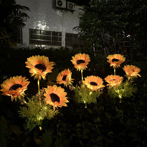 Led Solar Sunflower Three Head Lawn Garden Decorative Landscape Outdoor Lamp