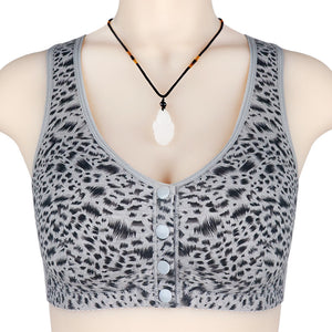 Leopard print soft cotton button-front bra