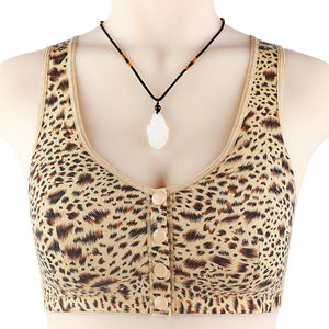 Leopard print soft cotton button-front bra
