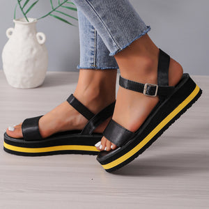 Women's Color Block Round Toe Buckle Sandals