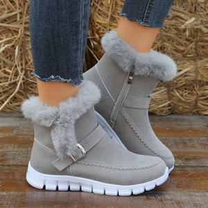 Plus Size Round Toe Flat Solid Color Buckle Fashion Boots