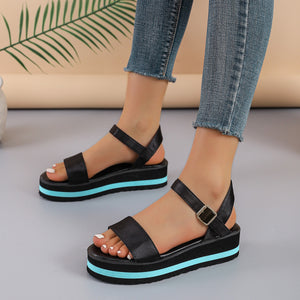 Women's Color Block Round Toe Buckle Sandals