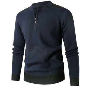 Winter Men Solid Knitted Sweater Half Zip Stand Collar Men Clothes Casual Sweater
