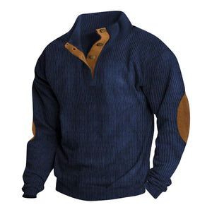 Men Corduroy Pullover Long Sleeve Retro Patchwork Top 1/4 Snap Waffle Sweatshirt Large Size Loose Casual Jogging Sportswear