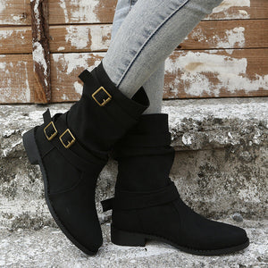 2024 new mid-tube flat bottom Martin women's autumn British style knight boots