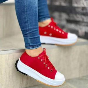 2024 round toe lace-up platform arch support canvas shoes