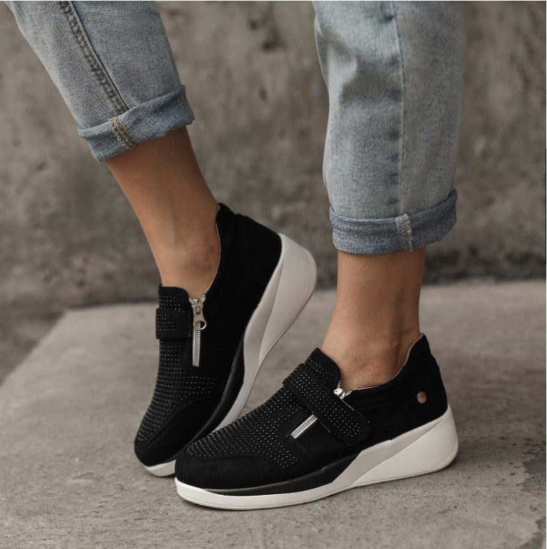 2024 Spring Rhinestone Thick Sole Velcro Casual Sneakers