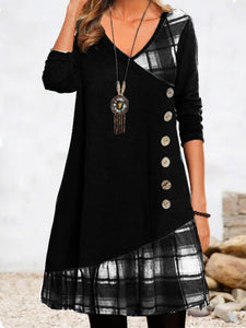 Ladies Casual Long Sleeve Patchwork Dress