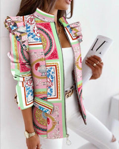 Blazer ondulado de manga larga con cremallera para mujer. 8 colores a elegir - España
