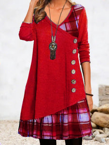 Ladies Casual Long Sleeve Patchwork Dress